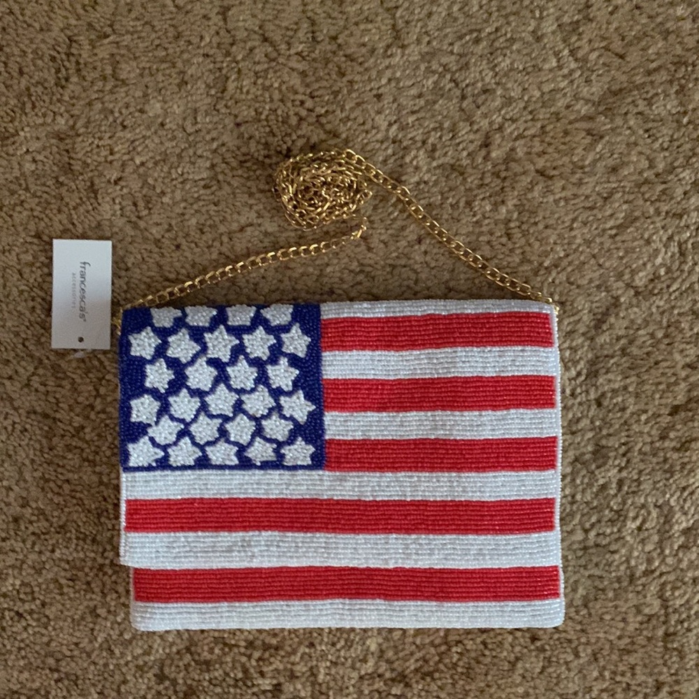 NWT American Flag Beaded Crossbody/Clutch Bag